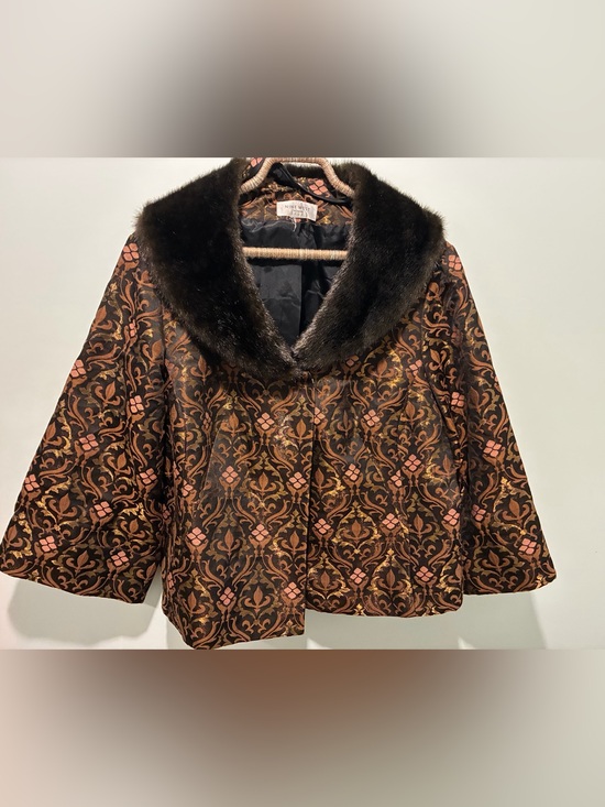 Nine West Jackets & Blazers - NINE WEST Vintage Floral Brocade Jacket with Faux Fur Collar Brown/Gold Large